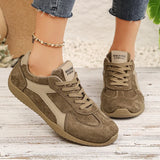 Fashion Gray Suede Flats Sneakers Women Non Slip Lace Up Platform Sneakers Woman Comfortable Thick Sole Sports Running Shoes