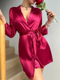 Women Summer Pajamas Elegant Lace up Bathrobe Fashion And Sexy Sleepwear For Home Wear
