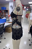 Sexy Women's Lace Lingerie Set Slim Fit Sheer See Through Spaghetti Strap Mini Bodycon Dress with Thong 2 Pcs Set