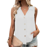 Summer T-Shirt Women Vest Casual Tank Top Oversize V-Neck Sleeveless Button Single-breasted Mid Length Women Shirts