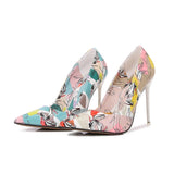 Women Heels Graffiti Colorful Bridal Shoes Women Pumps Sexy High Heels Pointed Toe Party Wedding Shoes Stiletto Plus Size 35-46