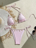 Shell Decoration Ribbed Halter Strappy Bikini Women Swimwear Female Swimsuit Two-pieces Bikini Set Bather Bathing Suit Swim Lady