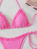 Halter Triangle String Bikinis 2026 Women Sexy Striped Swimsuit Ruffle  Swimwear Female Bathers Bathing Swimming Swim Suit