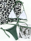 5 Colors Sexy Bikini Women Swimwear Swimsuit Solid Halter Pleated Triangle Knotted Beach Bikinis Set Bathing Suit Rings Decor