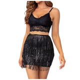 Womens Sparkly Sequin Tassel Skirt Latin Dance Performance Costume Clubwear Elastic Waistband Fringed Summer Short Skirts 2026