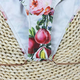 New Sexy One Piece Swimsuit Swimwear Women Flowers Fruits Print V-neck Big Ruffle Backless Bowknot Hollow Beachwear Bathing Suit