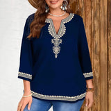 Women's Casual Printed Three Quarter Sleeve Shirt Tops Large Size Women's Tops Loose and Comfortable
