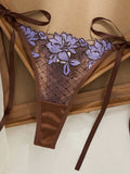 Purple Floral Embroidery Fishnet Lingerie Set Women Sheer Underwire Bra Side Tie Thong Sexy Ladies Underwear ZA825200