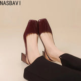 NASBAVI Vintage Womens Square Toes Pumps 6CM Chunky Heels Slingback Sandal Shoes Ladies Summer New Woman Lady Female Sandals