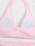 2026 Summer Women's Print Patchwork Swimsuit Sexy Deep V Neck Back Lace-up Swimwear High Waist Shorts Tankini Bathing Suit Beach