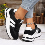 Fashion Stripe Thick Bottom Sneakers Women 2026 Autumn Platform Lace Up Sport Shoes Woman Anti Slip Thick Sole Running Shoes