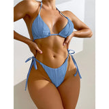 Sexy Wrinkled Halter Brazilian Bikini Female Swimsuit Women Swimwear Two-Pieces Bikini Set Bather Bathing Suit Swim Lady V4101