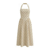 Women's Summer Halter Neck Long Dress Dot Print Sleeveless Backless A Line Dresses for Beach Party