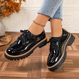 Ladies Office Oxford Shoes Fashion Lace Up Round Toe Platform Shoes Women British Style Patent Leather Student Shoes Woman 43