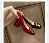 Women Pumps Fashion Square Heel Sexy High Heels Wedding Shoes Ladies Round Toe Metal Buckle Party Chunky Shoes Zapatillas Mujer