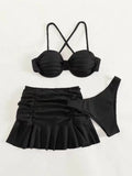 2026 Push Up 3 Pieces Bikini & Beach Slirt Swimsuit Women Strappy Swimwear Female Bathers Bathing Swimming Swim Suit Beachwear