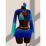 4PCS With Cover Up Skirt Gradient Bikini Women Swimwear Female Swimsuit Four-pieces Bikini set Bather Bathing Suit Swim V8303