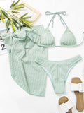 3pcs Sarong Beach Cover Up Skirt Wrinkled Bikini Women Swimwear Female Swimsuit Three-pieces Bikini Set Bathing Suit Swim Lady