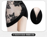 Chinese Traditional Lace Cheongsam Mini Dress Women Sexy Lingerie See-through Embroidery Halter Elegant Qipao Skirt