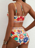 Women Sexy High Waist Split Swimsuit Lace Up Floral Bikini Set Summer Two-piece Beachwear Bathing Suit Thong Biquinis