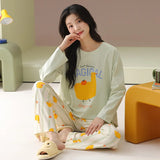 Pure cotton pajamas for women, long-sleeved trousers, can be worn outside, pure cotton home clothes, Class A antibacterial 100%