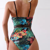 S - XL Floral Leaves Print Underwired Bra Cup Women Swimwear One Piece Swimsuit Female Monokini Bandeau Bathing Suit Swim Lady