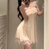 Spring Nightdress Women  Lace Sweet Nightgown Home Dress Pajamas Summer Girl Princess Style Soft Sleepwear Nightwear Outwear