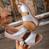 Golden Glitter Platform Sandals for Women Summer Lightweight Wedge Heel Sandles Woman Plus Size 43 Thick Sole Sandalias Mujer