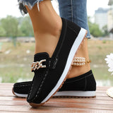 Fashion Metal Chain Soft Sole Flats Shoes Women Spring Autumn Pu Leather Platform Loafers Woman Slip On Non Slip Casual Shoes