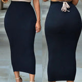 Women Skirt Solid Color Elastic Bodycon High Waist Mid-calf Length Sheath Skirt No Constraint Match Top Comfortable Dating Skirt