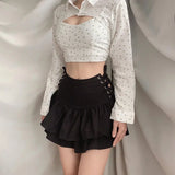 Streetwear Mall Goth Skirt Women Harajuku Y2k E-girl High Waist Bandage Mini Skirt Dark Gothic Punk Emo Alt Club Wear