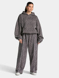 Vintage Leopard Hooded Sweatshirt Suit Loose Fit Contrast Line Wide Leg Trousers Fashion Athletic Tracksuit Outfit