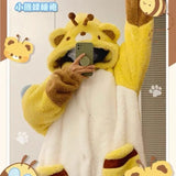 Cartoon Honeybee Pajamas Robes Slipper Kigurumi Unicron Anime Flannel Nightgown Winter Nightdress Party Cosplay Costume Slipper