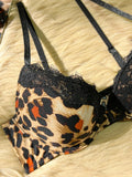Leopard Eyelash Lace Women's Sexy Bra Front Closure Push Up Bra Comfortable No Lining Lingerie Top