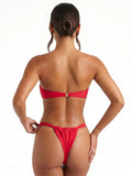 Women Summer 2-Piece Swimsuits Knot Front Strapless Bikini Bra and Elastic Bottoms Sets for Beachwear Bathing Suit