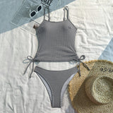 2025 New Split Swimsuit Women's Drawstring Backless Fashion Sexy Stripes Gather Slim and Thin Swimsuit Купальник Женский
