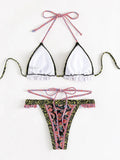 Floral Printed Halter Ruffled Frilled Bikini Women Swimwear Female Swimsuit Two-pieces Bikini set Thong Bathing Suit Swim Lady