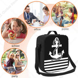 Custom Black White Nautical Anchor Stripe Thermal Insulated Lunch Bag Women Lunch Tote for Outdoor Camping Travel Bento Food Box