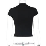FDYOUI Y2K Streetwear Covered Buttons Black T-shirts for Women Sexy Fashion Short Sleeve Corset Ladies Slim Crop Tops Tee Shirt