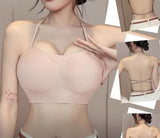 MOYISU Anti Slip Halter Bra for Small Chest, Push Up Enhancer Pads Rounded Shape, Invisible Seamless Cover No Show Lift Bralette