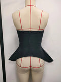 Sexy Strapless Waist Cinching Vest Women Black Ouble Metal Buckle Unique Woven Slimming Shaping Fishbone Ruffles Tank Tops