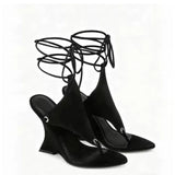 Lace-up Sandals Women's Summer Round Toe Clip  Sexy Fashion High Heels