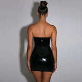 Glossy Leather Tube Top Mini Dress Women Fashion Sexy Backless Package Hip Slim Sleeveless Short Dresses Hot Girl Streetwear