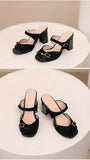 Fashion Leopard Print Square Heel Slippers Summer New Square Toe Metal Buckle Non-slip Wear-resistant Kitten Heel Shoes