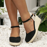 2024 Big Size 43 Women's Comfy Walking Wedge Espadrilles Sandals Summer Leisure Round Toe Platform Ankle Strap Shoes
