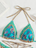 Floral Printed Halter Ruffled Frilled Bikini Women Swimwear Female Swimsuit Two-pieces Bikini set Thong Bathing Suit Swim Lady