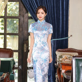 Large Size Sexy Slim Long Qipao Dress Women Retro Elegant Cheongsam Short Sleeve Brocade Dragons and Phoenixes Clothes Vestidos