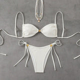 Solid Split Swimsuit Women 2 Piece Triangle Bandage High Cut Thong Bikini Push Up Summer New Sexy Bathing Suit Beachwear