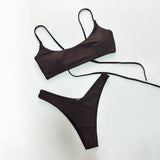Brown Bandeau Micro Bikini Set Back String Lace-up Sexy Swimsuit Solid Swimwears Woman 2026 High Cut Bathing Suit Bikinis Femmes