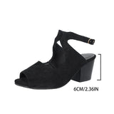 Fashion Anckle Wrap Flock Sandals Women 2025 Cross Strap Thick Sole Sandal Woman New Plus Size Square Heel Non-Slip Sandal Mujer